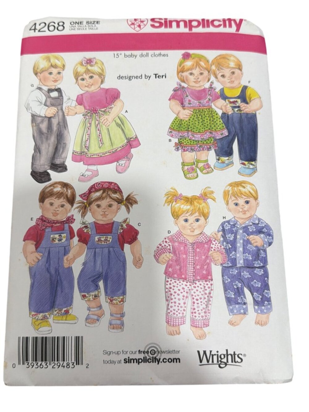 Simplicity 4268 15" Baby Doll Clothes Sewing Pattern 8 Designs One Size